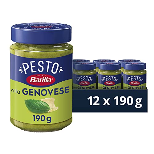 Barilla Pesto alla Genovese 12x190g | Glutenfreie Italienische Pasta-Sauce mit 100% italienischem Basilikum aus nachhaltiger Landwirtschaft und Parmigiano Reggiano, Nudel-Soße, grünes Pesto Verde von Barilla