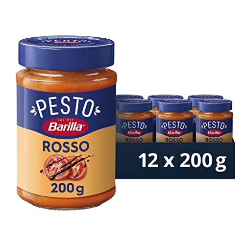 Barilla Pesto Rosso 12x200g | Glutenfreie Italienische Pasta-Sauce mit italienischen Tomaten und Balsamico-Essig aus Modena, Nudel-Soße, rotes Pesto von Barilla