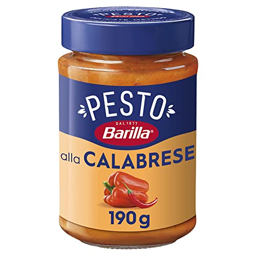 Barilla Pesto alla Calabrese 12x190g | Glutenfreie Italienische Pasta-Sauce mit Paprika, Peperoni, Ricotta, Pecorino Romano und Grana Padano, Nudel-Soße, rotes Pesto von Barilla