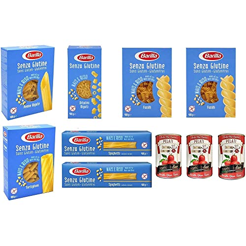 TESTPAKET Barilla senza Glutine Glutenfrei pasta nudeln 1 x 300g und 6 x 400G + Italian Gourmet 100% italienische geschälte Tomaten dosen 3x 400g von Barilla