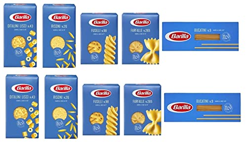 TESTPAKET Pasta Barilla italienisch ( 10 x 500g ) 5 Arten von Nudeln (Bucatini-Fusilli-Risoni-Ditalini Lisci-Farfalle) von Barilla