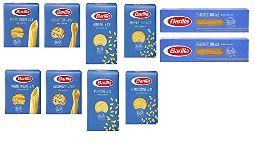 TESTPAKET Pasta Barilla italienisch ( 10 x 500g ) 5 Arten von Nudeln (Spaghettini-Penne Rigate-Tempestine-Puntine-Casarecce) von Barilla