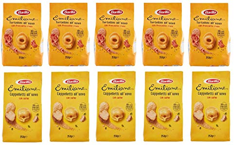 Testpaket Barilla Emiliane Tortellini al Prosciutto mit rohem Schinken - Cappelletti con Carne mit Fleisch ( 10 x 250g ) Nudeln mit ei von Barilla