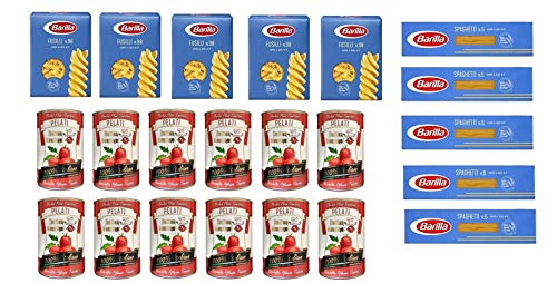 Testpaket Barilla italienisch Pasta ( 10 x 500g ) Fusilli - Spaghetti + Italian Gourmet Pelati dosen italienische geschälte Tomaten ( 12 x 400g ) von Barilla