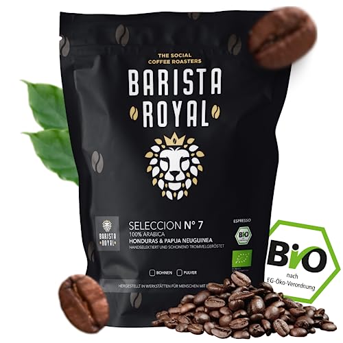 BARISTA ROYAL Bio Espressobohnen 1kg "Seleccion No.7" | Frische Kaffeebohnen direkt aus Papua Neuguinea & Honduras | 100% Arabica Espresso ganze Bohnen | Ideal für Vollautomat und Siebträger von Barista Royal