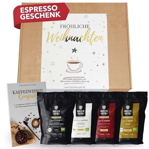 Espresso Geschenk Weihnachten (4 x 100g) - Geschenkidee - Espressobohnen Probierset - Fröhliche Weihnachten - Ganze Bohne von Barista Royal