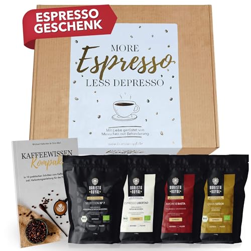Espresso Geschenks (4 x 100g) - Geschenkidee für Espresso-Liebhaber Geschenk - More Espresso, less Depresso von Barista Royal