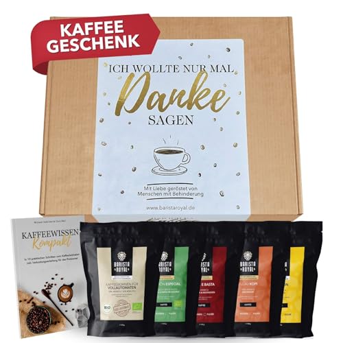 Kaffee Danke Geschenkset (5 x 100g) - Geschenkidee Danke - Kaffeebohnen Geschenk Probierset - Ich wollte nur mal Danke sagen - gemahlen von Barista Royal