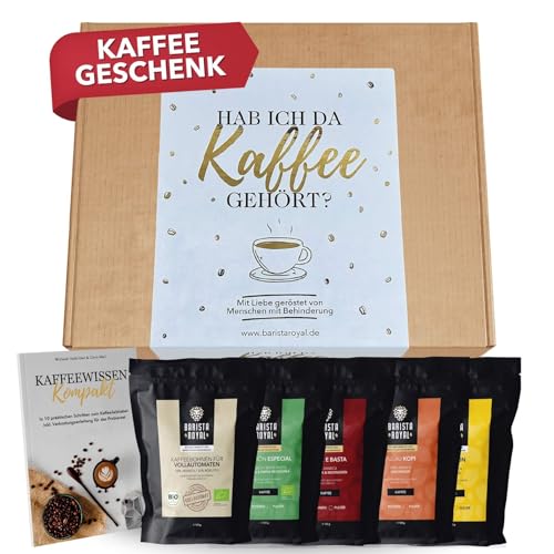 Premium Kaffee Geschenkset (gemahlen) - 5 x 100g Probierset - Kaffee Geschenkidee für Männer & Frauen - Barista Specialty Coffee - Hab ich da Kaffee gehört? von Barista Royal
