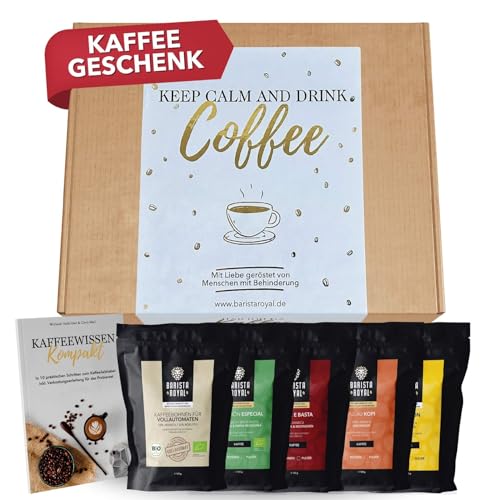 Kaffee Geschenkset (5 x 100g) - Geschenkidee - Kaffeebohnen Geschenk Probiertset - Keep calm and drink Coffee von Barista Royal