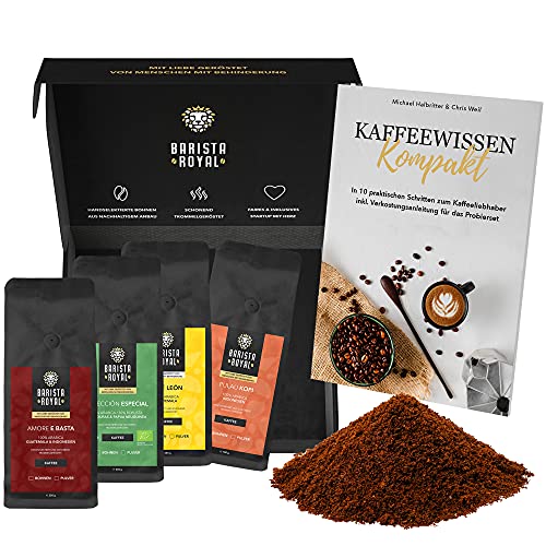 Kaffee Geschenk im Probierset mit Guide | Kaffee Geschenk für Männer und Frauen | Mit Liebe geröstet von Menschen mit Behinderung | | 4x250g gemahlener Kaffee Kaffee Geschenk im Probierset mit Guide | Kaffee Geschenk für Männer und Frauen | Mit Liebe geröstet von Menschen mit Behinderung | | 4x250g gemahlener Kaffee von Barista Royal
