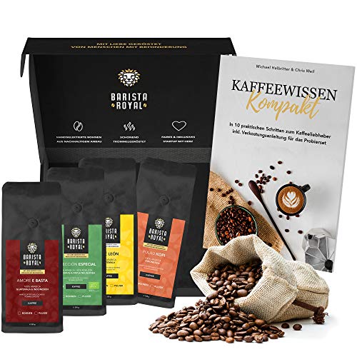 Kaffee Geschenk im Probierset mit Guide | für Männer und Frauen | Mit Liebe geröstet von Menschen mit Behinderung | 4x250g Kaffeebohnen | Ideal für Vollautomat und Filter Kaffee Geschenk im Probierset mit Guide | für Männer und Frauen | Mit Liebe geröstet von Menschen mit Behinderung | 4x250g Kaffeebohnen | Ideal für Vollautomat und Filter von Barista Royal