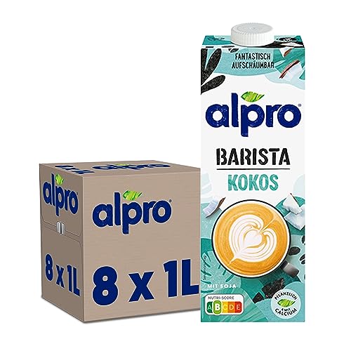 Alpro Barista Kokos – Zum Aufschäumen – 100 Prozent pflanzlich, vegan und milchfrei – Von Natur aus laktosefrei – Reich an Calcium und Vitaminen – 8 x 1 L von Alpro