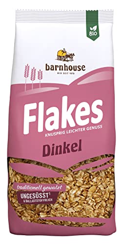 Barnhouse Flakes Dinkel, traditionell gewalzte Bio-Dinkelflakes, ohne Zucker- und Salzzusatz, 3 x 200g von Barnhouse