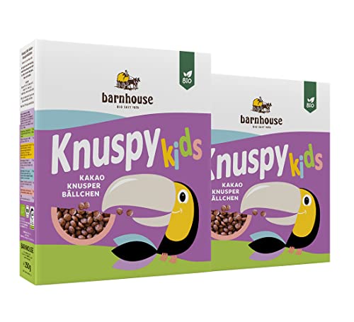 Barnhouse Knuspy Kids, Bio Kakao-Knusperbällchen aus Reis, 2 x 250 g von Barnhouse