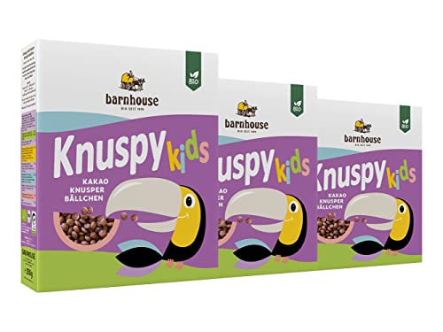 Barnhouse Knuspy Kids, Bio Kakao-Knusperbällchen aus Reis, 3 x 250 g von Barnhouse