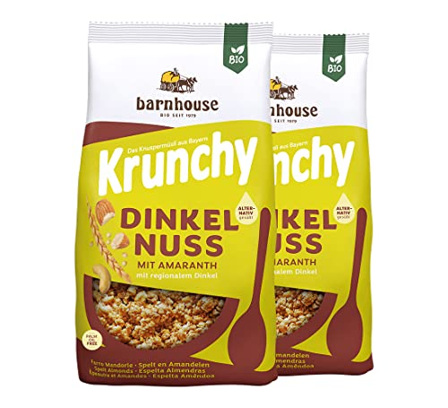 Barnhouse Krunchy Amaranth Dinkel-Nuss, Bio Dinkel-Knuspermüsli aus Bayern, mit knackigen Cashews und Mandeln, alternativ gesüßt, 2 x 375 g von Barnhouse