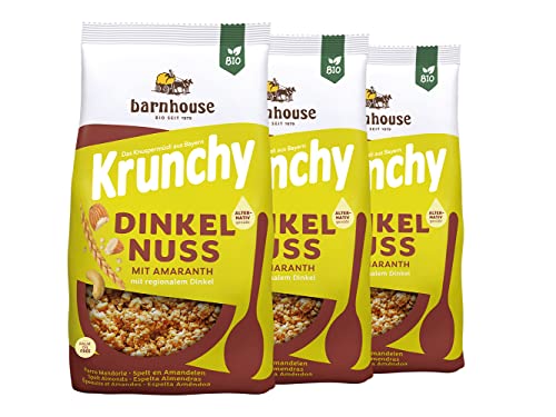 Barnhouse Krunchy Amaranth Dinkel-Nuss, Bio Dinkel-Knuspermüsli aus Bayern, mit knackigen Cashews und Mandeln, alternativ gesüßt, 3 x 375 g Barnhouse Krunchy Amaranth Dinkel-Nuss, Bio Dinkel-Knuspermüsli aus Bayern, mit knackigen Cashews und Mandeln, alternativ gesüßt, 3 x 375 g von Barnhouse