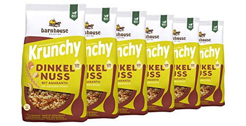 Barnhouse Krunchy Amaranth Dinkel-Nuss, Bio Dinkel-Knuspermüsli aus Bayern, mit knackigen Cashews und Mandeln, alternativ gesüßt, 6 x 375 g von Barnhouse