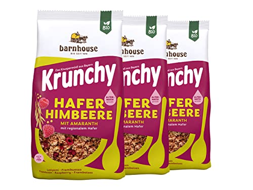 Barnhouse Krunchy Amaranth Hafer-Himbeere, Bio Hafer-Knuspermüsli aus Bayern, mit köstlichen Himbeeren, alternativ gesüßt, 3 x 375 g von Barnhouse