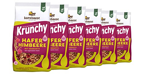 Barnhouse Krunchy Amaranth Hafer-Himbeere, Bio Hafer-Knuspermüsli aus Bayern, mit köstlichen Himbeeren, alternativ gesüßt, 6 x 375 g von Barnhouse