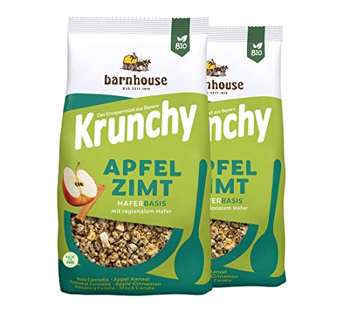 Barnhouse Krunchy Apfel-Zimt, Bio Hafer-Knuspermüsli aus Bayern, mit köstlichen Apfelstückchen und aromatischem Zimt, 2 x 375 g von Barnhouse
