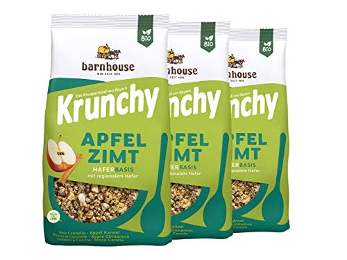 Barnhouse Krunchy Apfel-Zimt, Bio Hafer-Knuspermüsli aus Bayern, mit köstlichen Apfelstückchen und aromatischem Zimt, 3 x 375 g von Barnhouse