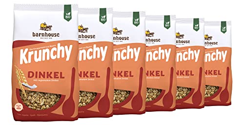 Barnhouse Krunchy Dinkel, Bio Dinkel-Knuspermüsli aus Bayern, mit köstlichem Kokos, 6 x 600 g von Barnhouse