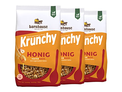 Barnhouse Krunchy Honig, Bio Hafer-Knuspermüsli aus Bayern, mit viel Honig gebacken, 3 x 600 g von Barnhouse