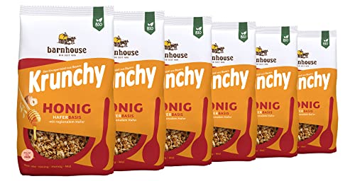 Barnhouse Krunchy Honig, Bio Hafer-Knuspermüsli aus Bayern, mit viel Honig gebacken, 6 x 600 g von Barnhouse