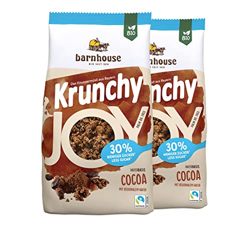 Barnhouse Krunchy Joy Cocoa, zuckerreduziertes Bio Hafer-Knuspermüsli aus Bayern, mit köstlichem Kakao-Geschmack, 2 x 375 g von Barnhouse