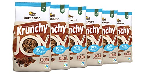 Barnhouse Krunchy Joy Cocoa, zuckerreduziertes Bio Hafer-Knuspermüsli aus Bayern, mit köstlichem Kakao-Geschmack, 6 x 375 g von Barnhouse