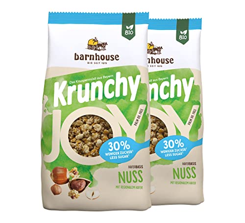 Barnhouse Krunchy Joy Nuss, zuckerreduziertes Bio Hafer-Knuspermüsli aus Bayern, mit knackig gerösteten Haselnüssen, 2 x 375 g von Barnhouse