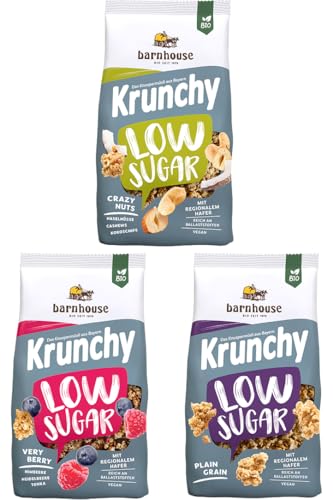 Barnhouse Krunchy Kennenlernpaket Low Sugar, zuckerarmes Bio Hafer-Knuspermüsli aus Bayern von Barnhouse