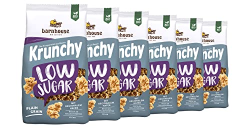 Barnhouse Krunchy Low Sugar Plain Grain, zuckerarmes Bio Hafer-Knuspermüsli aus Bayern, Basis-Sorte, 6 x 375g von Barnhouse