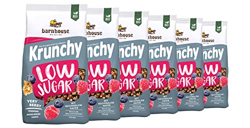 Barnhouse Krunchy Low Sugar Very Berry, zuckerarmes Bio Hafer-Knuspermüsli aus Bayern, mit Himbeeren, Heidelbeeren und Tonka, 6 x 375g von Barnhouse