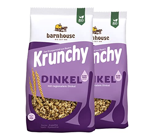 Barnhouse Krunchy Dinkel alternativ gesüßt, Bio Dinkel-Knuspermüsli aus Bayern, nur mit Reissirup gesüßt, 2 x 375 g von Barnhouse