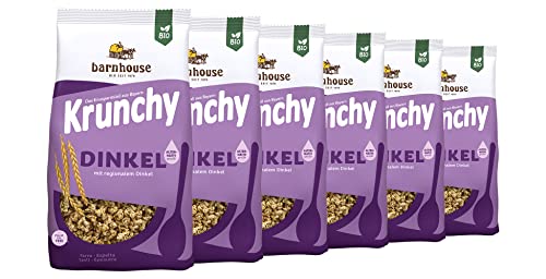 Barnhouse Krunchy Dinkel alternativ gesüßt, Bio Dinkel-Knuspermüsli aus Bayern, nur mit Reissirup gesüßt, 6 x 375 g von Barnhouse