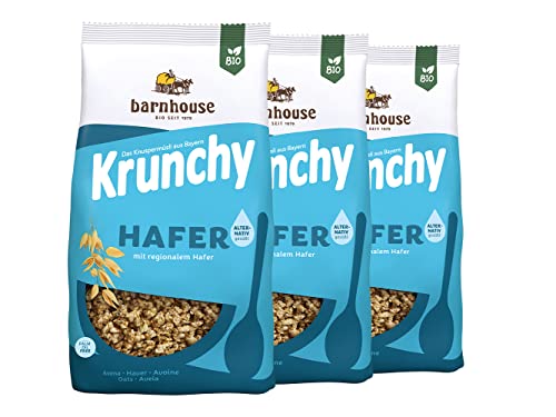 Barnhouse Krunchy Hafer alternativ gesüßt, Bio Hafer-Knuspermüsli aus Bayern, nur mit Reissirup gesüßt, 3 x 375 g von Barnhouse