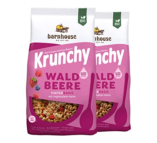 Barnhouse Krunchy Waldbeere alternativ gesüßt, Bio Hafer-Knuspermüsli aus Bayern, nur mit Reissirup gesüßt, mit köstlichen Beeren, 2 x 375 g von Barnhouse