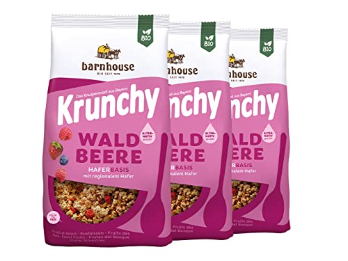 Barnhouse Krunchy Waldbeere alternativ gesüßt, Bio Hafer-Knuspermüsli aus Bayern, nur mit Reissirup gesüßt, mit köstlichen Beeren, 3 x 750 g Barnhouse Krunchy Waldbeere alternativ gesüßt, Bio Hafer-Knuspermüsli aus Bayern, nur mit Reissirup gesüßt, mit köstlichen Beeren, 3 x 750 g von Barnhouse