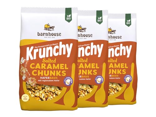 Barnhouse Krunchy Salted Caramell Chunks, mit gesalzenen Popcorn, Bio Hafer-Knuspermüsli, 3 x 500 g von Barnhouse