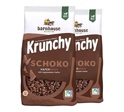 Barnhouse Krunchy Schoko, Bio Hafer-Knuspermüsli aus Bayern, herrlich schokoladig, 2 x 375 g von Barnhouse