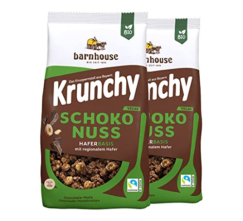 Barnhouse Krunchy Schoko-Nuss, Bio Hafer-Knuspermüsli aus Bayern, köstlich schokoladig mit Haselnüssen, 2 x 375 g von Barnhouse