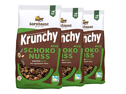 Barnhouse Krunchy Schoko-Nuss, Bio Hafer-Knuspermüsli aus Bayern, köstlich schokoladig mit Haselnüssen, 3 x 375 g von Barnhouse
