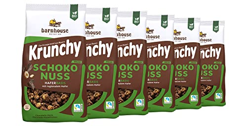 Barnhouse Krunchy Schoko-Nuss, Bio Hafer-Knuspermüsli aus Bayern, köstlich schokoladig mit Haselnüssen, 6 x 375 g von Barnhouse