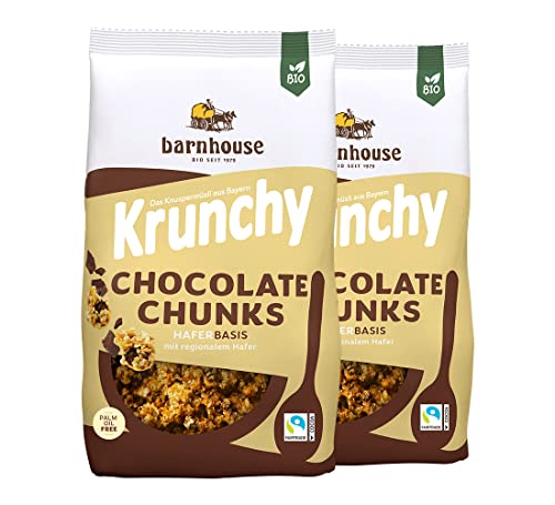 Barnhouse Krunchy & Friends Chocolate Chunks, Bio Hafer-Knuspermüsli aus Bayern, mit köstlichen Schoko-Stückchen, 2 x 500 g von Barnhouse