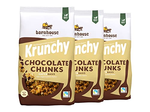 Barnhouse Krunchy & Friends Chocolate Chunks, Bio Hafer-Knuspermüsli aus Bayern, mit köstlichen Schoko-Stückchen, 3 x 500 g von Barnhouse