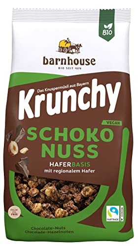 Barnhouse Krunchy Schoko-Nuss, Bio Hafer-Knuspermüsli aus Bayern, köstlich schokoladig mit Haselnüssen, 1 x 375 g von Barnhouse