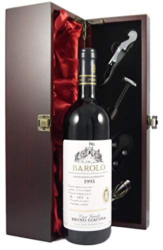 Barolo Collina Rionda Di Serralunga 1993 Bruno Giacosa in einer mit Seide ausgestatetten Geschenkbox. Da zu vier Wein Zubehör, Korkenzieher, Giesser, Kapselabschneider,Weinthermometer, 1 x 750ml von Barolo Collina Rionda Di
